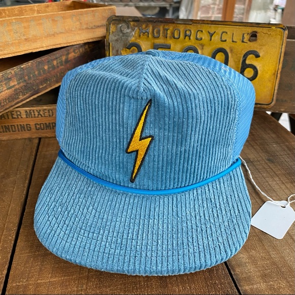 🆕✨AVIATOR NATION SEA BLUE CORDUROY VINTAGE BOLT PATCH MESH TRUCKER HAT O/S NWT - Picture 7 of 9